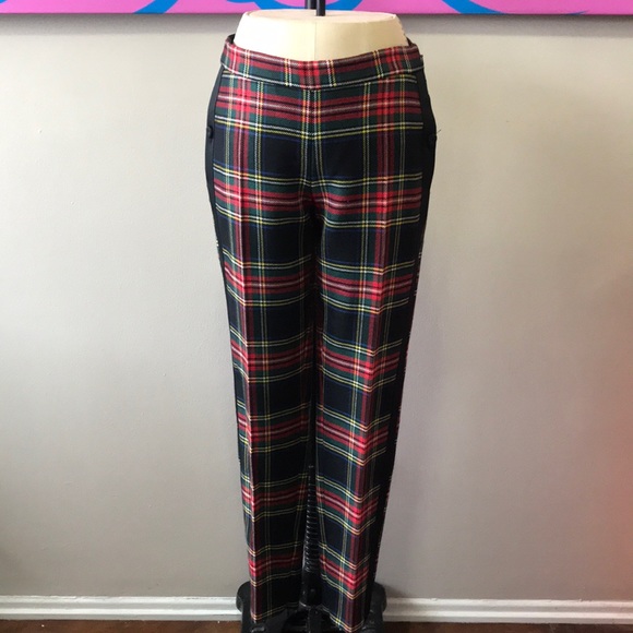 Moschino Red Black Plaid Wool Ankle Tuxedo Pants - Picture 2 of 8